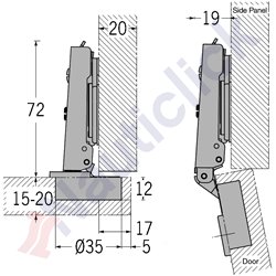 SS CONCEALED HINGE 180-17MM